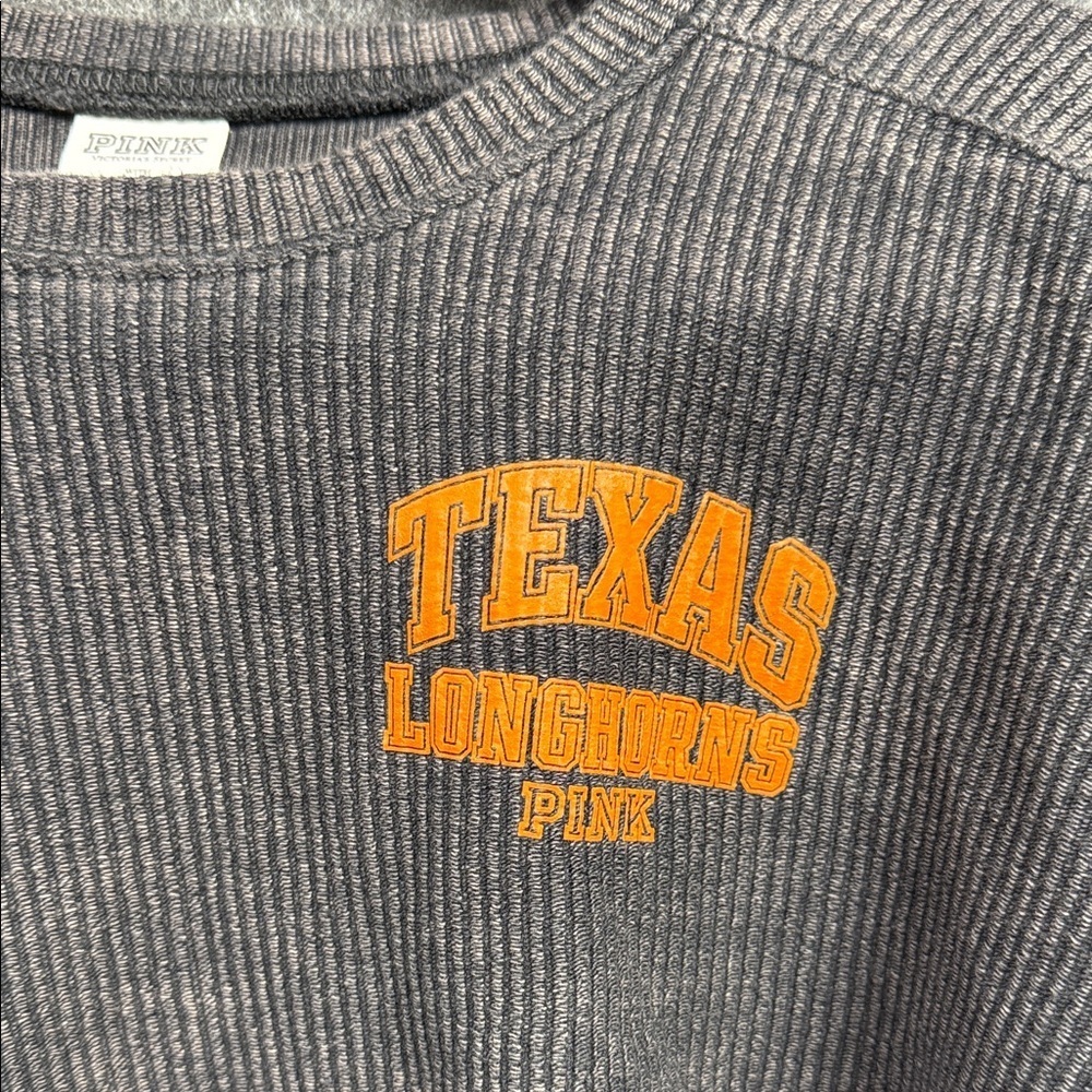 PINK Victoria's Secret Charcoal Crewneck Sweater with Orange Logo - Picture 2 of 6